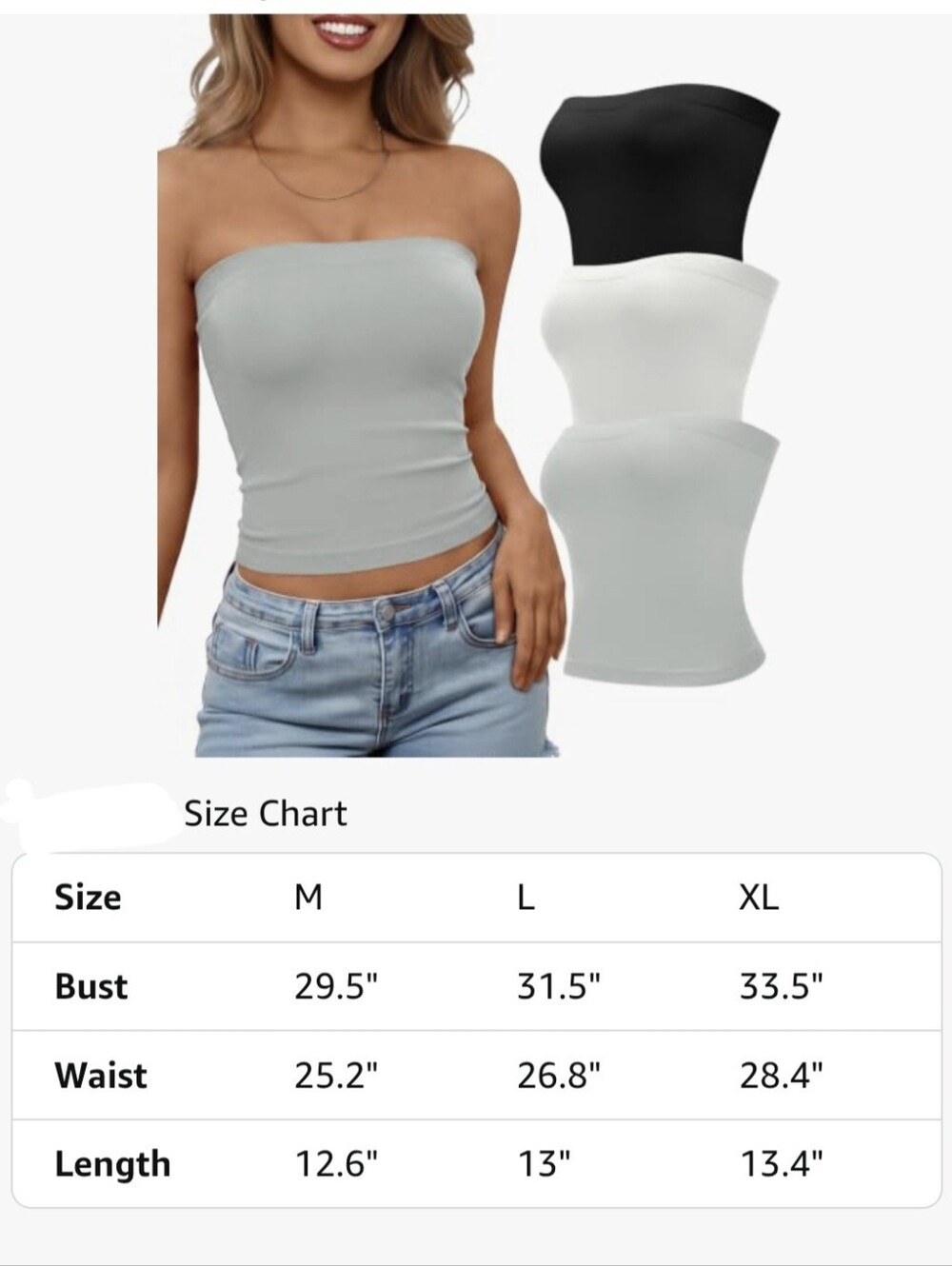 3pk. Tube Tops - Black, White & Light Gray - Picture 8 of 8